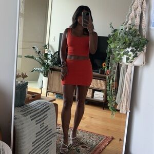 Aritzia Hot Cheeky Red XXS Contour Enrich Skirt & Contour Squareneck tank